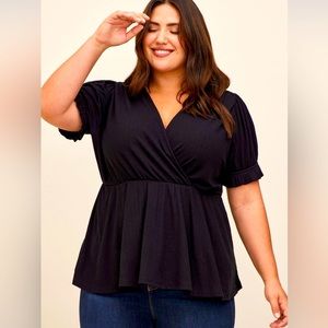 Torrid 3X Ribbed Surplice Deep Black Peplum Top